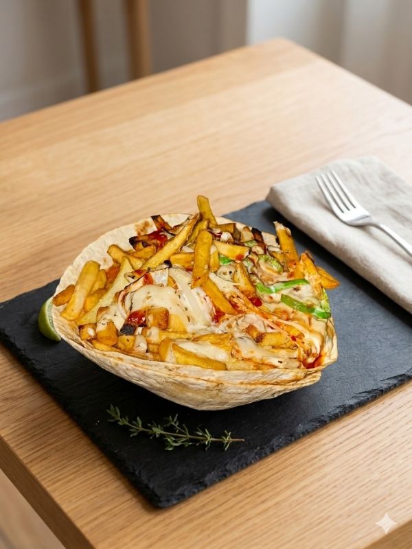 Patatas Con Queso y Ensalada