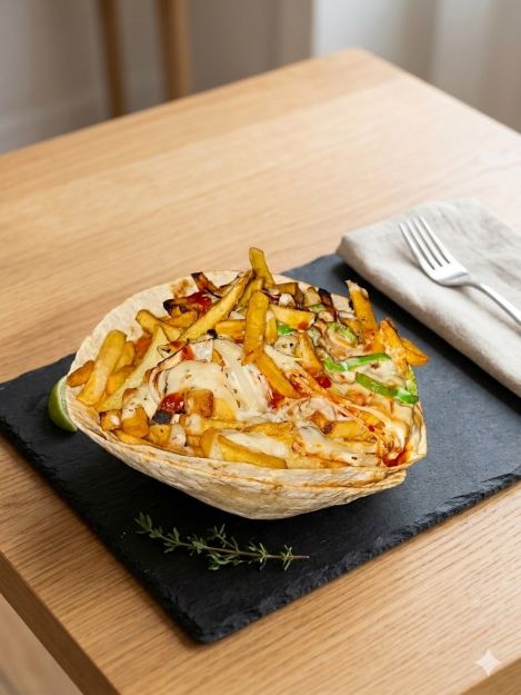 Patatas Con Queso y Ensalada